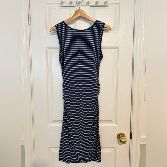 RIPE Maternity Stretchy Maxi Summer Dress blue and white strip size Small - Picture 2 of 4